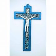 Italian Genuine Murano Glass Crucifix, Blue, 10 in.