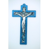 Italian Genuine Murano Glass Crucifix, Blue, 10 in.