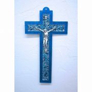 Italian Genuine Murano Glass Crucifix, Blue, 18 1/2 in.