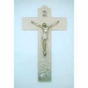 Italian Genuine Murano Glass Crucifix w/ Daisies, Pink, 9 1/2 in.