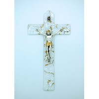 Italian Genuine Murano Glass Crucifix, Clear, Pebbled, 6 1/2 in.