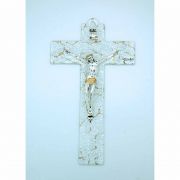 Italian Genuine Murano Glass Crucifix, Pebbled Gold, 9 1/2 in.