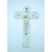 Italian Genuine Murano Glass Crucifix, Pebbled Gold, 9 1/2 in.