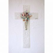 Italian Genuine Murano Glass Crucifix, Crushed Glass, 18 1/2 in.