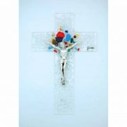 Italian Genuine Murano Glass Crucifix, Crushed Glass, 6 1/4 in.