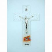 Italian Genuine Murano Glass Crucifix, Pebbled, Orange, 6 1/4 in.