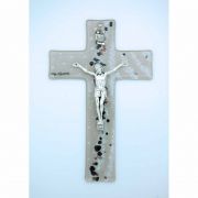 Italian Genuine Murano Glass Crucifix, Beige w/ Black & Copper, 8 in.