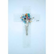 Italian Genuine Murano Glass Crucifix, Crushed Glass, 10 1/4 in.