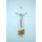 Italian Genuine Murano Glass Crucifix, Pebbled, Orange