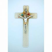 Italian Genuine Murano Glass Crucifix, Clear & Gold w/ Flowers, 6 in.