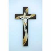 Italian Wood Crucifix w/ Genuine Murano Glass, Gold, 6 in.