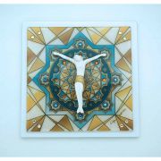 Italian Crucifix on "Stained Glass" w/ Stand, 5.3 x 5.3 in.