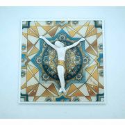 Italian Crucifix on "Stained Glass" w/ Stand, 8 x 8 in.