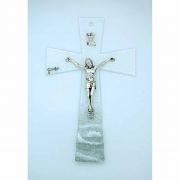 Italian Genuine Murano Glass Crucifix w/ Wave, White, 8 1/4 in.
