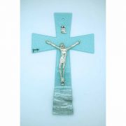 Italian Genuine Murano Glass Crucifix w/ Wave, Blue, 10 in.