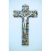 Italian Genuine Murano Glass Crucifix, Multi-Colored Flowers, 9 in.