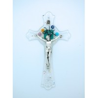 Italian Genuine Murano Glass Crucifix, Geometric, 6 in.