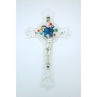 Italian Genuine Murano Glass Crucifix, Geometric, 10 in.
