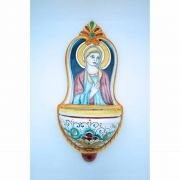 Italian Hand Painted Ceramic Holy Water Font, 16 in.