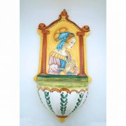 Italian Hand Painted Ceramic Holy Water Font, 19 1/2 in.