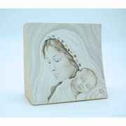 Italian Print on Wood, Hand Highlighted, Madonna, 4x4 in.