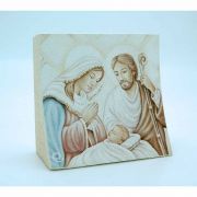 Italian Print on Wood, Hand Highlighted, Holy Family, 4x4 in.