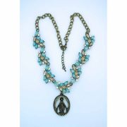 Bronze Necklace, Open Grace Medal, Blue/Green Crystal Chain
