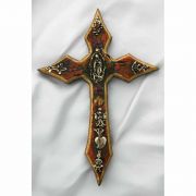 Mexican Hand Painted Cross w/ Milagros, 9 in.