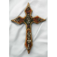 Mexican Hand Painted Cross w/ Milagros, 9 in.