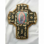 Mexican Hand Painted Cross w/ Milagros, 9 1/2 in.