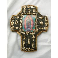 Mexican Hand Painted Cross w/ Milagros, 9 1/2 in.