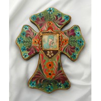 Mexican Hand Painted Cross, 10 in.