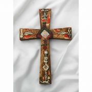 Mexican Hand Painted Cross w/ Milagros, 9 in.