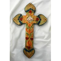 Mexican Hand Painted Cross, 14 in.