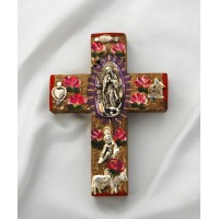 Mexican Hand Painted Cross w/ Milagros, 4 in.