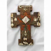 Mexican Hand Painted Cross w/ Milagros, 7 1/2 in.