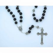 10 mm. Black Wood Rosary from Fatima, Silver Our Father Beads