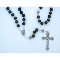 10 mm. Black Wood Rosary from Fatima, Silver Our Father Beads