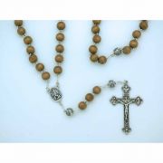 10 mm. Light Wood Rosary from Fatima, Silver Our Father Beads