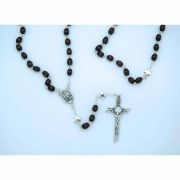 Rosary from Fatima, Brown Oval Beads w/ Silver Our Father Beads