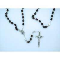 Rosary from Fatima, Brown Oval Beads w/ Silver Our Father Beads