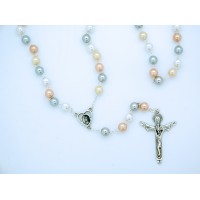 8 mm. Glass Pearl Rosary from Fatima, Multi-Colored Pastel Beads