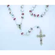 8 mm. White Porcelain Rosary w/ Pink Roses from Fatima
