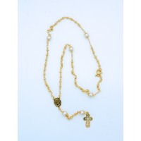 3 mm. Gold Beads and Pearls Rosary Necklace from Fatima