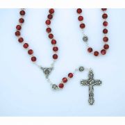 6 mm. Red Glass Rosary w/ Rose Our Father Beads from Fatima