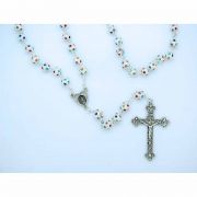 8 mm. Silver Metal Rosary w/ Multi-Colored Crystals from Fatima