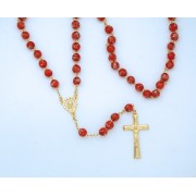 8 mm. Luminous Glass Rosary from Fatima, Red