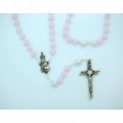 8 mm. Light Pink Crystal Rosary w/ Silver Our Father Beads from Fatima