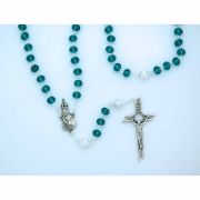 8 mm. Teal Crystal Rosary w/ Silver Our Father Beads from Fatima