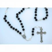 8 mm. Black Glass Rosary w/ Mother of Pearl Our Father Beads from Fatima